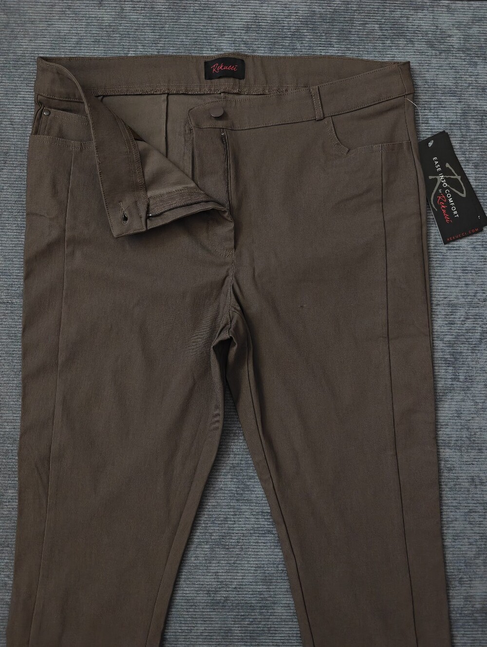 NWT Rekucci Front Seam Slim Ankle Dress Pants Taupe Brown Size 18